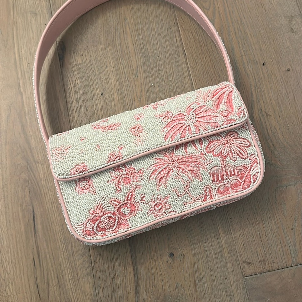 NWOT STAUD Elegant Pink Floral Beaded Women's Bag